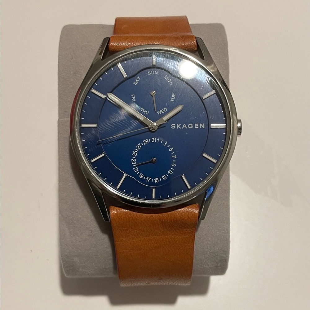 COPY - Skagen blue face watch with brown band